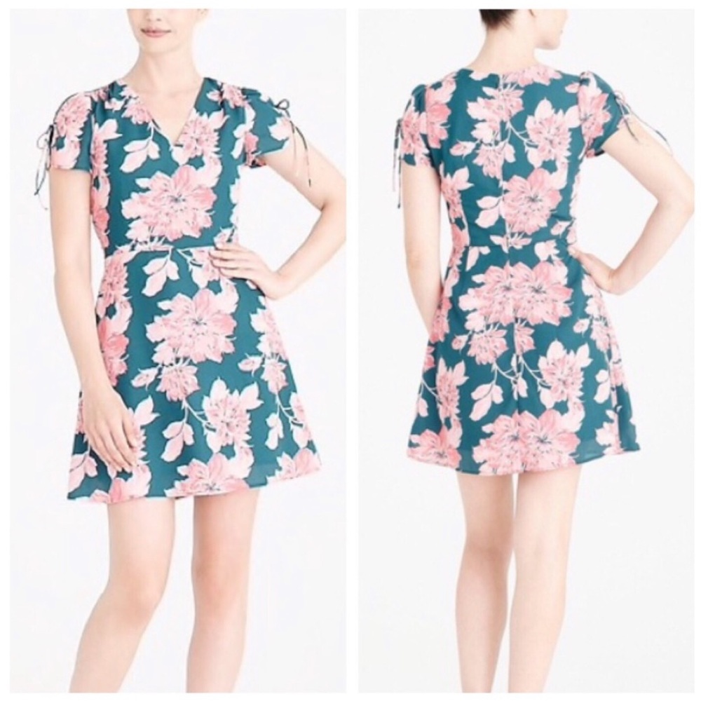 J. Crew Mercantile Floral Tie Sleeve Dress Green 4